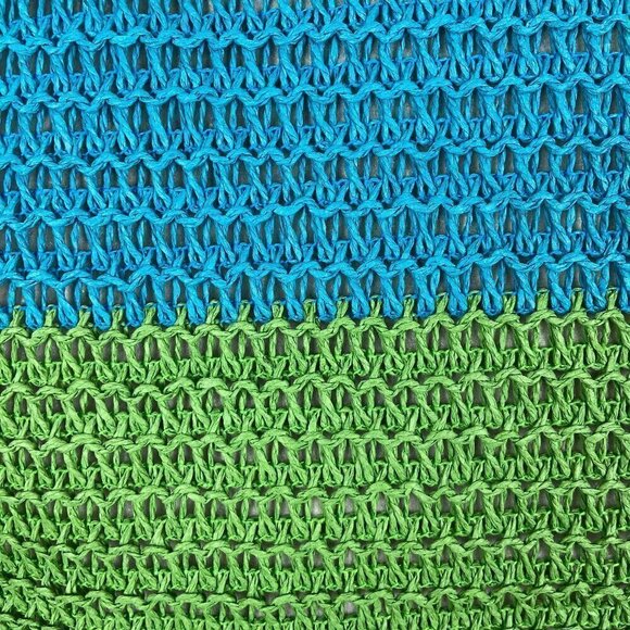 Raffia Blue Green Zip Top Tote Bag - Picture 3 of 7